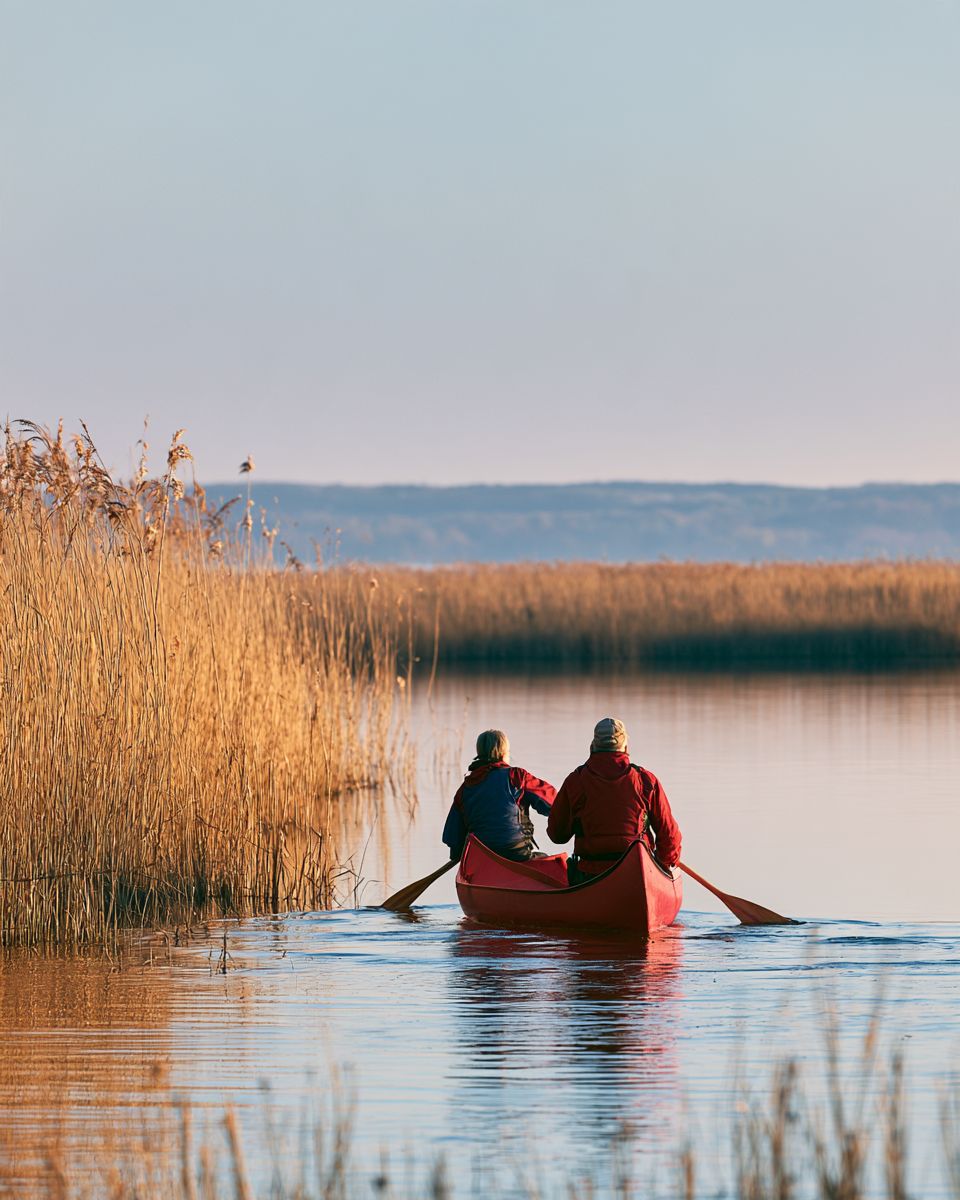 Morgens mit dem Kanu im Schilf auf dem Bodden