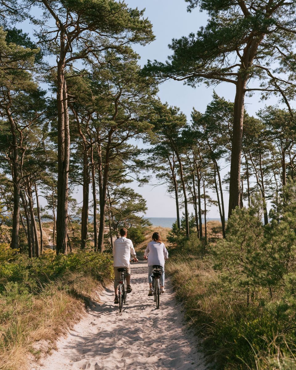Mit dem Fahrrad durch den Kiefernwald zur Ostsee